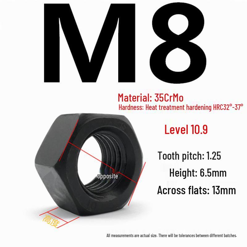 35CrMo High-Strength Hex Nut, Grade 10.9, Blackened, M8-M30
