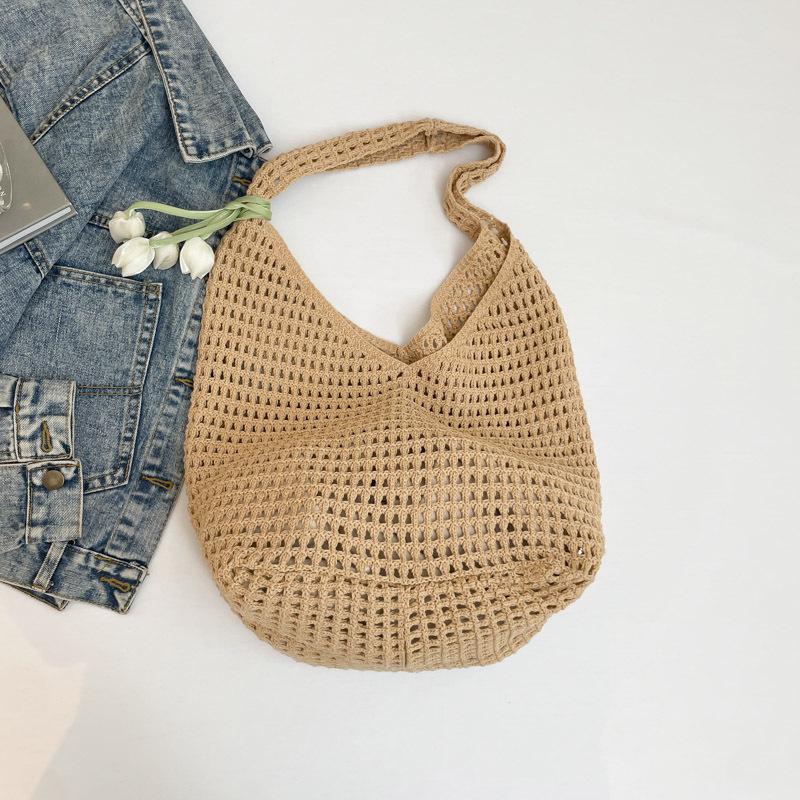 Borsa a Spalla Trendy Dolce all'Uncinetto con Ciondolo Tulipano Borsa a Mano Vuota per il Tempo Libero, la Spiaggia, le Vacanze da Donna Borse a Shopper Intrecciate KTB