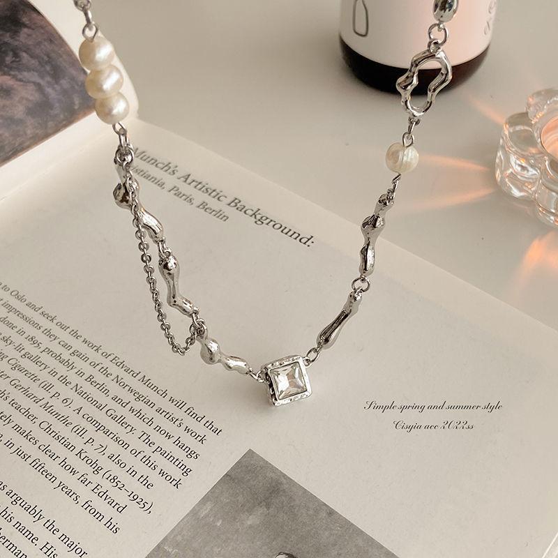 Sweet Cool Freshwater Pearl Zircon Necklace Female Hip Hop Sweet Cool Hottie Premium Design Sense Niche Clavicle Chain