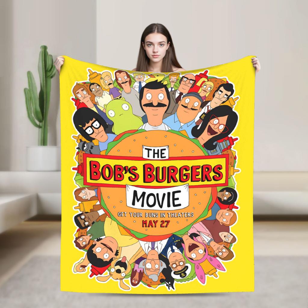 Super Warm Blankets Camping Anime Bobs Funny B-Burgers Throw Blanket Movie Flannel Bedspread For Home Decor Trend Sofa Bed Cover