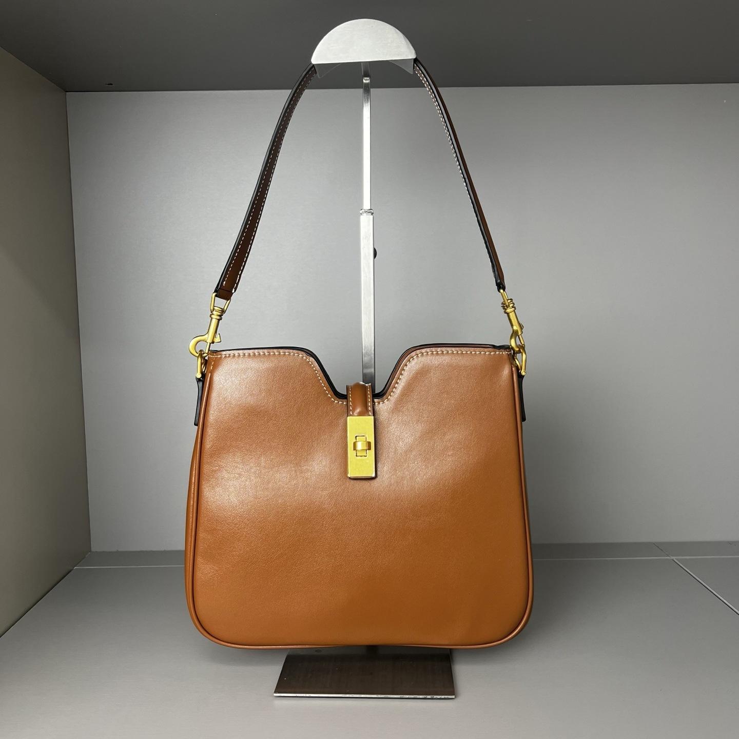 

Leather bucket bag, underarm commuter bag soft 16, large capacity single-shoulder crossbody bag 25x5x22cm коричневий