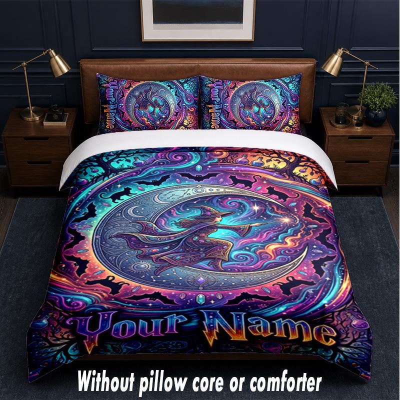 Witchcraft Theme Custom Text Or Name 3Pcs Bedding Set,1 Flat Sheet & 2 Pillowcases Personalized Home Bedding
