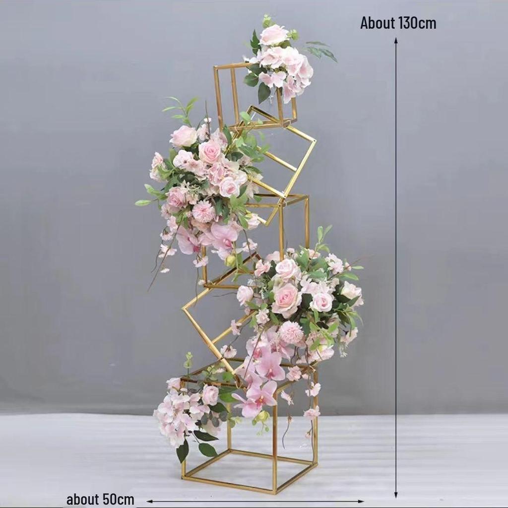Geometric Gold Flower Wedding Aisle Runner & Artificial Flowers Display