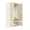 Rattan Wardrobe, 2-Door Wardrobes, Wardrobe, with Clothes Rail and Shelves, made of MDF and Lacquered Fronts, Bedroom Wardrobe, White, 90 x 48 x 180cm