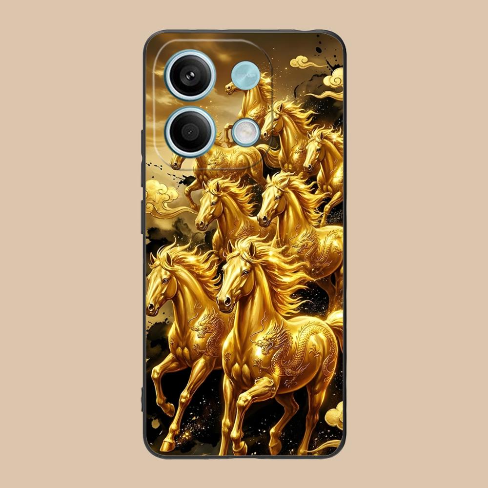 Golden Horse Year Mobile Phone Case for POCO M7 M6 M5 M4 M3 X7 X6 X5 X4 X3 Pro GT 5G Colorful Printing Cover Cover Pretty Luxury