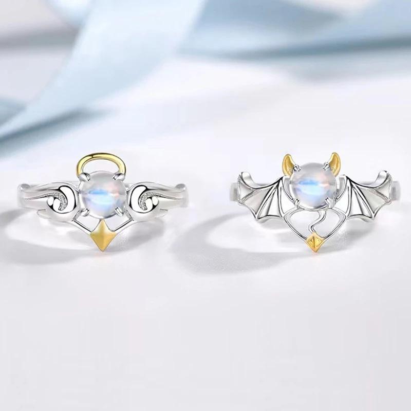 Cuplu Inele Deschise Înger Diavolul Piatră Lunii Inel pentru Femei Bărbați Deschidere Reglabil Iubitori Inel Bijuterii Cadou