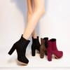 Women Shoes Ankle Boots Woman Sexy High Heels Pattern Chunky Heel Shoes Ladies  Female Open Toe Women's Sude Boots