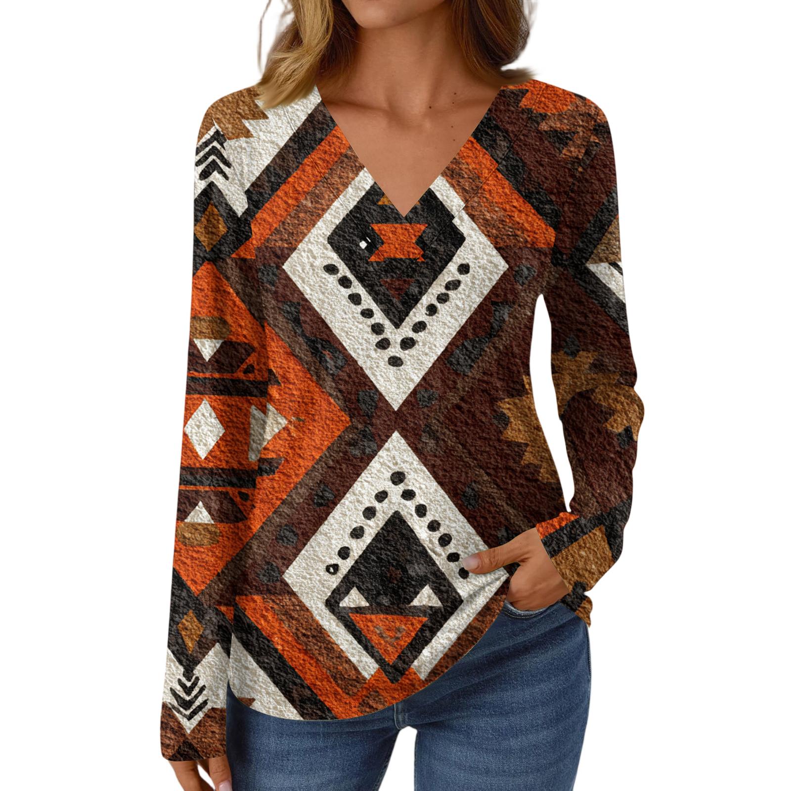 

Женская повседневная модная футболка с длинным рукавом и V-образным вырезом с начесом, в стиле ретро, с цветочным принтом M шафрановый