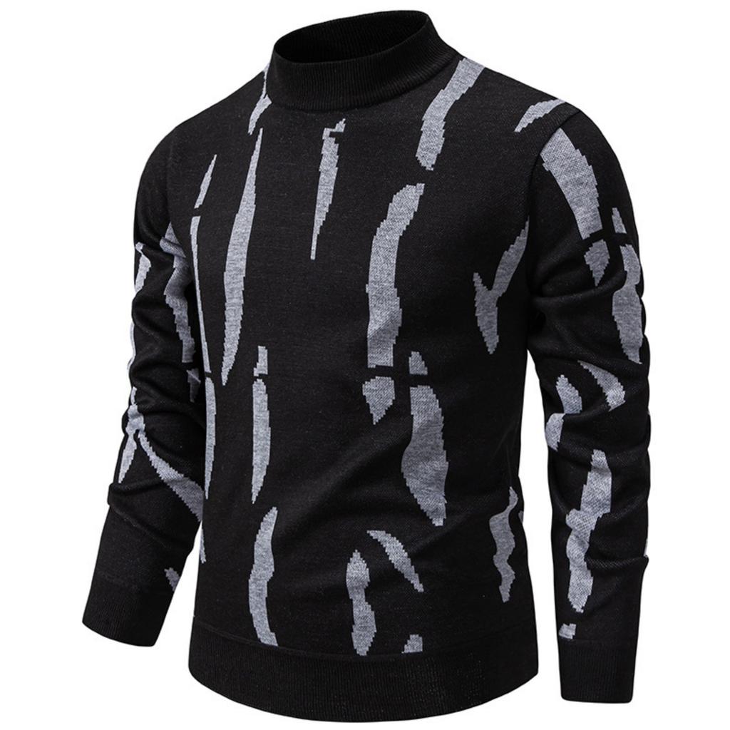 Men's Casual Semi-high Neck Pullover Sweater, Men's Fleece And Thickened Warm Casual Pullover Sweater