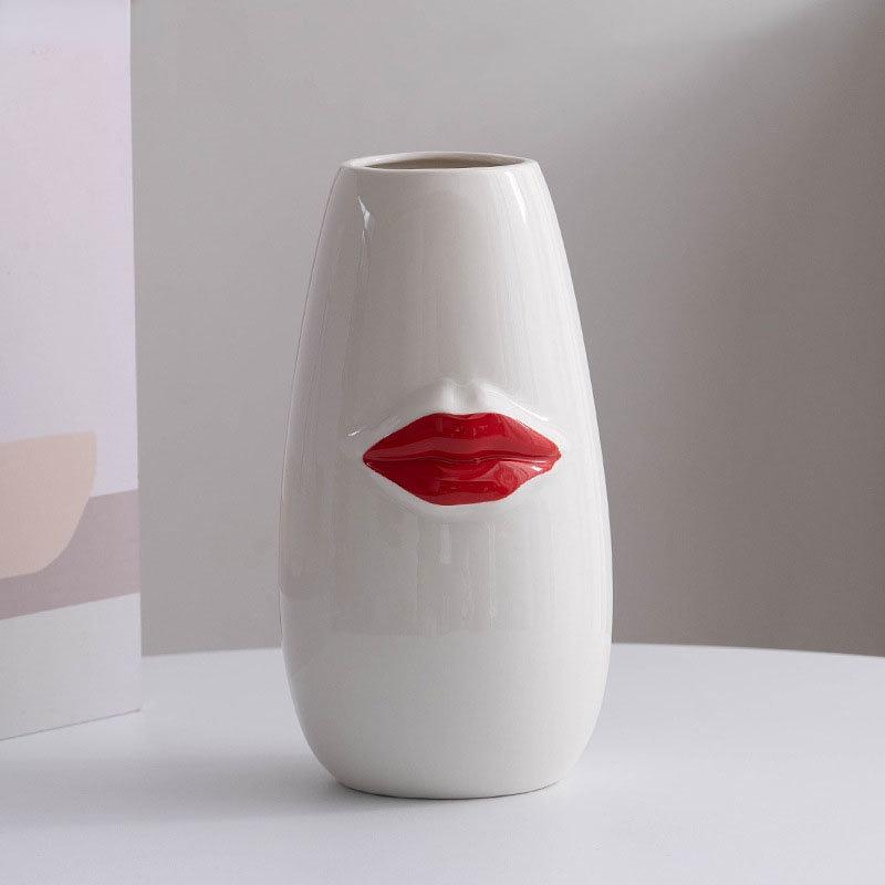 Keramikvase Kreative Rote Lippen Schreibtischdekoration Minimalismus Rote Lippen Porzellan Blumentöpfe Blumenarrangement Florale Vasen