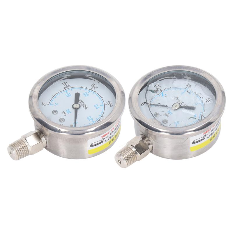 Vacuum Pressure Gauge YN-60 Dual Scale Pressure Gauge Meter 1/4in NPT Dual Scale Stainless Steel Test Meter for Water Oil