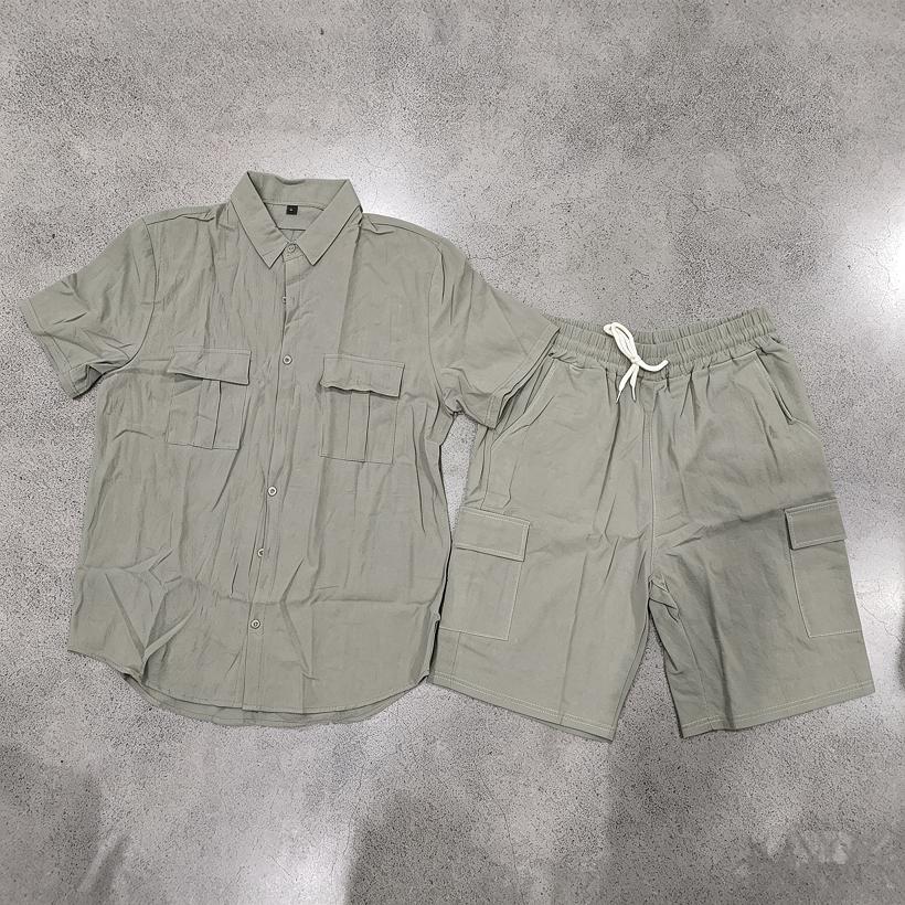 Casual Solid Color Linen Two Piece Sets Mens 2026 Spring Summer Fashion Short Sleeve Shirts and Shorts Outfits Men Linen Suits