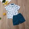 Summer Children Clothes Set Infant Cartoon Dinosaur Print Short Sleeve Shirt + Solid Color Shorts Kid Toddler Boys Outfit