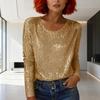 Women's Elegant Long,Sleeve Sequined Lace,Up Blouse