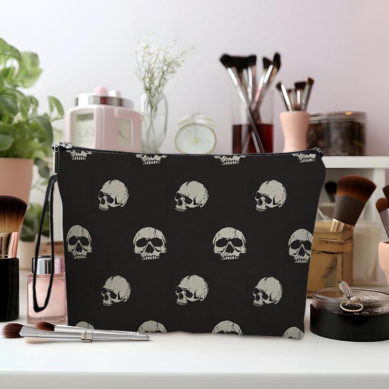 Skull Makeup Bag: Double-Sided Zipper Toiletry Organizer with 3D Print Design