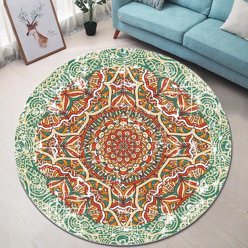 Bohemian Ethnic Mandala Pattern Carpet Mat Round Multicolor Rug Vintage Geometric Non-slip Home Decoration for Living Room Rugs