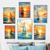 Peinture sur Toile Abstraite Colorée Voilier Coucher de Soleil Paysage Marin Affiche Impression Art Mural Image pour Salon Décoration de Maison
