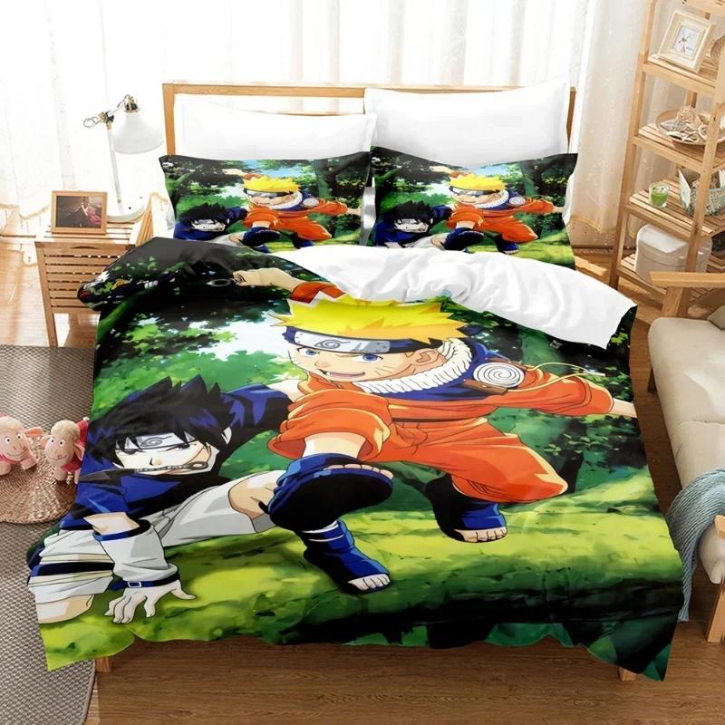 Naruto Bedding Set Quilt Cover Uchiha Sasuke Pillowcase Anime Kakashi Decor Bed Spead Bedroom Duvet Cover Bedding Suit Kids Gift