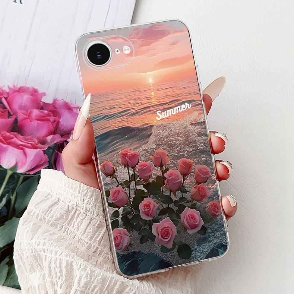 Clear For iPhone 16e A3212 A3409 A3410 A3408 Cover For iPhone 16e Case Fashion Luxury Flowers Cute Funny Painted Soft Bumper
