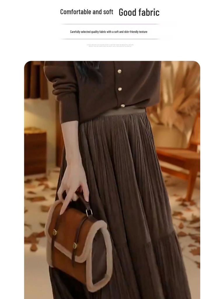 Gonna midi elegante a vita alta, linea ad A, da donna, Autunno/Inverno 2025, Ampio svaso, Design modellante.
