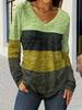 2024 High-Quality Color Block V-Neck Long Sleeve T-Shirt