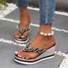 Damen Sandalen Mode Schnur Perlen Keile Hausschuhe Damen Sommer Klobige Plateau Flip Flops Zehensteg High Heels Schuhe für Damen