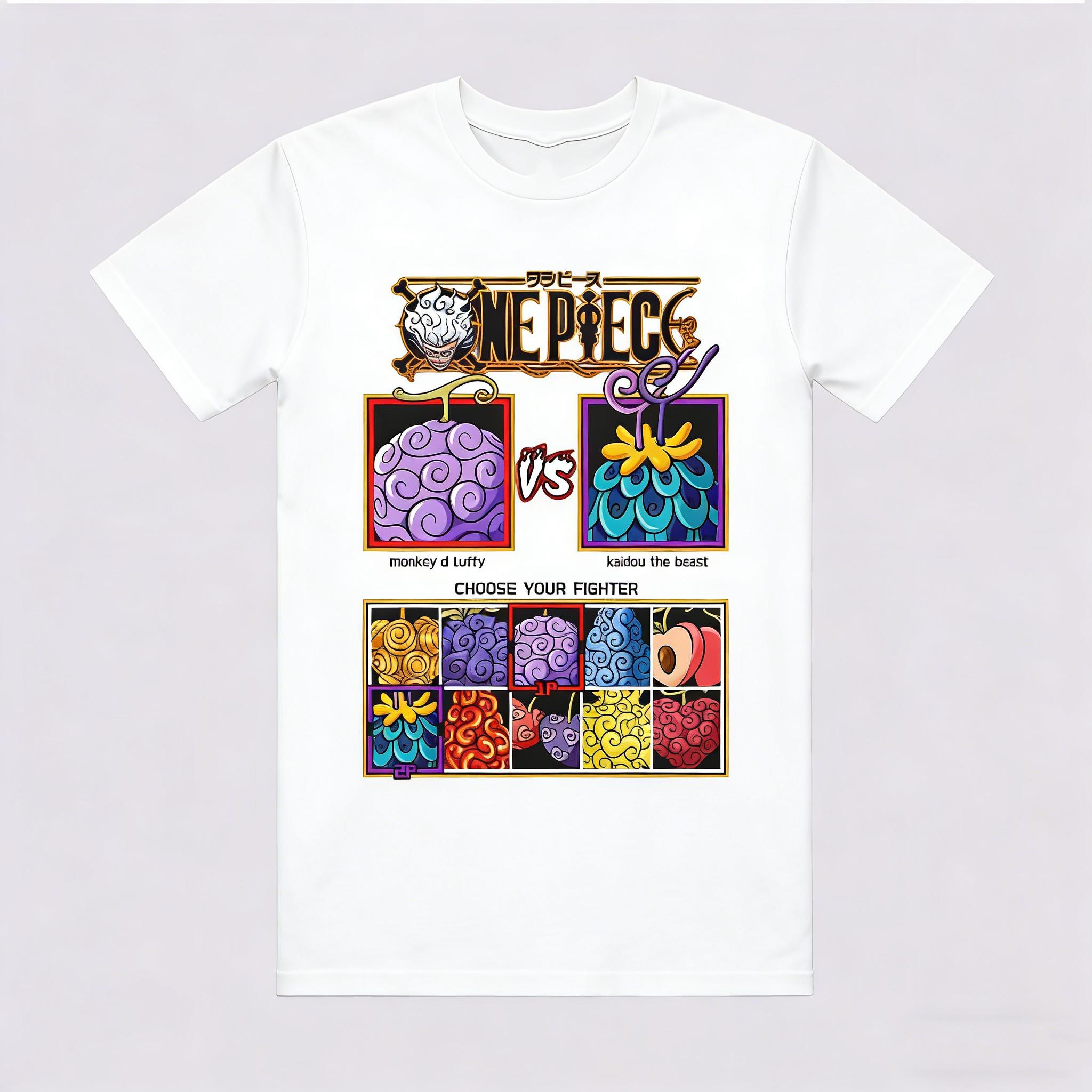 

2026 Summer One Piece Devil Fruit Fighting Game Theme 100 Cotton Printed LooseTee Shirt Boys and Girls Family Size Top S