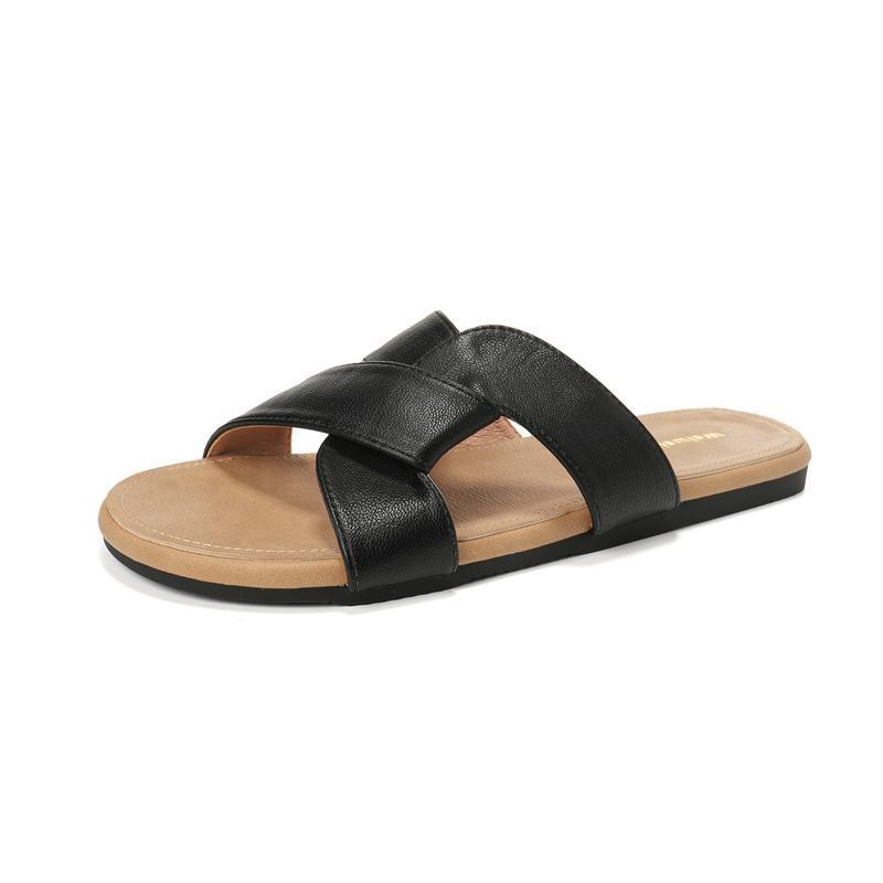 Women s Sandals Flat Cross Strap Mule Slippers Easy to Wear Soft Flat Beach Sandals Casual
