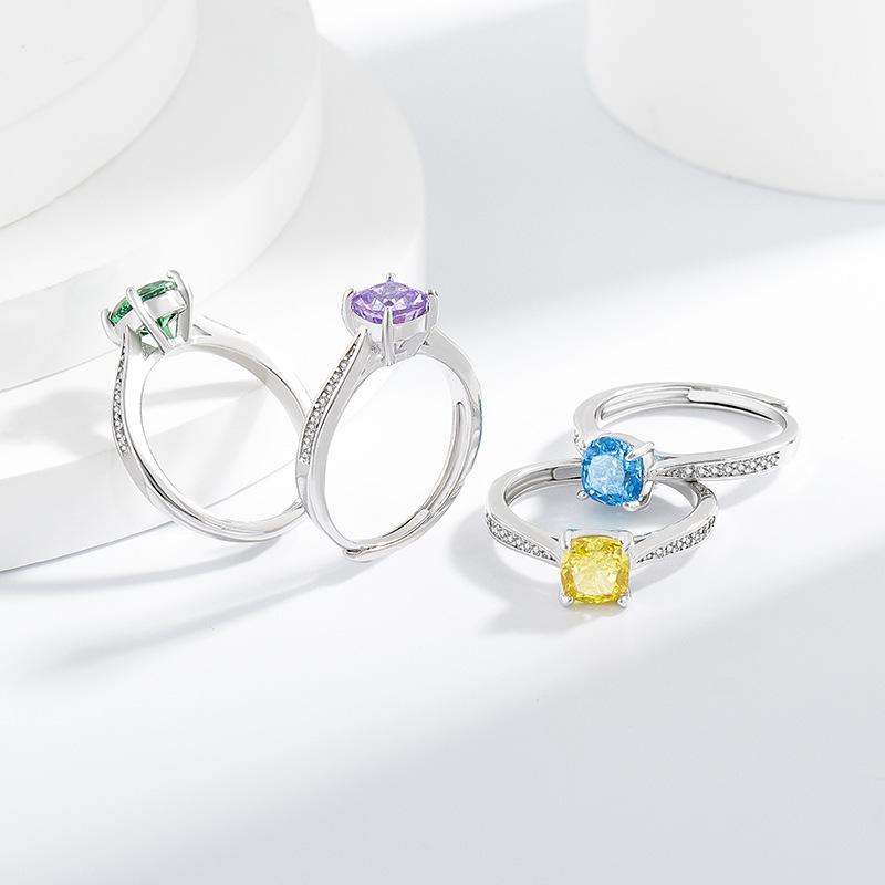 925 Sterling Silver Exquisite Elegant Small Square Zircon Sparkling Ice Flower Cut Ring, Birthday Party Anniversary Gift