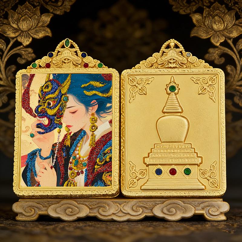 Pure Copper White Pagoda Tibetan Gau Pendant Thangka Box Unisex 4x5