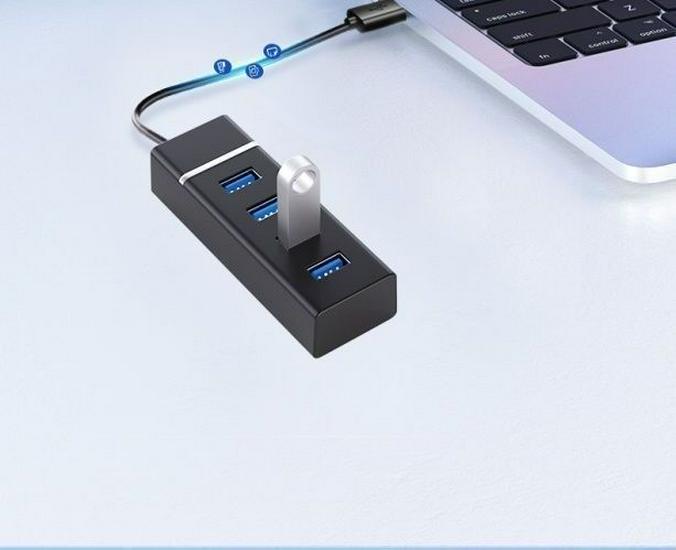 USB 3.0 High-Speed Multi-Port Hub with Vertical Extension for Laptops and Desktops.