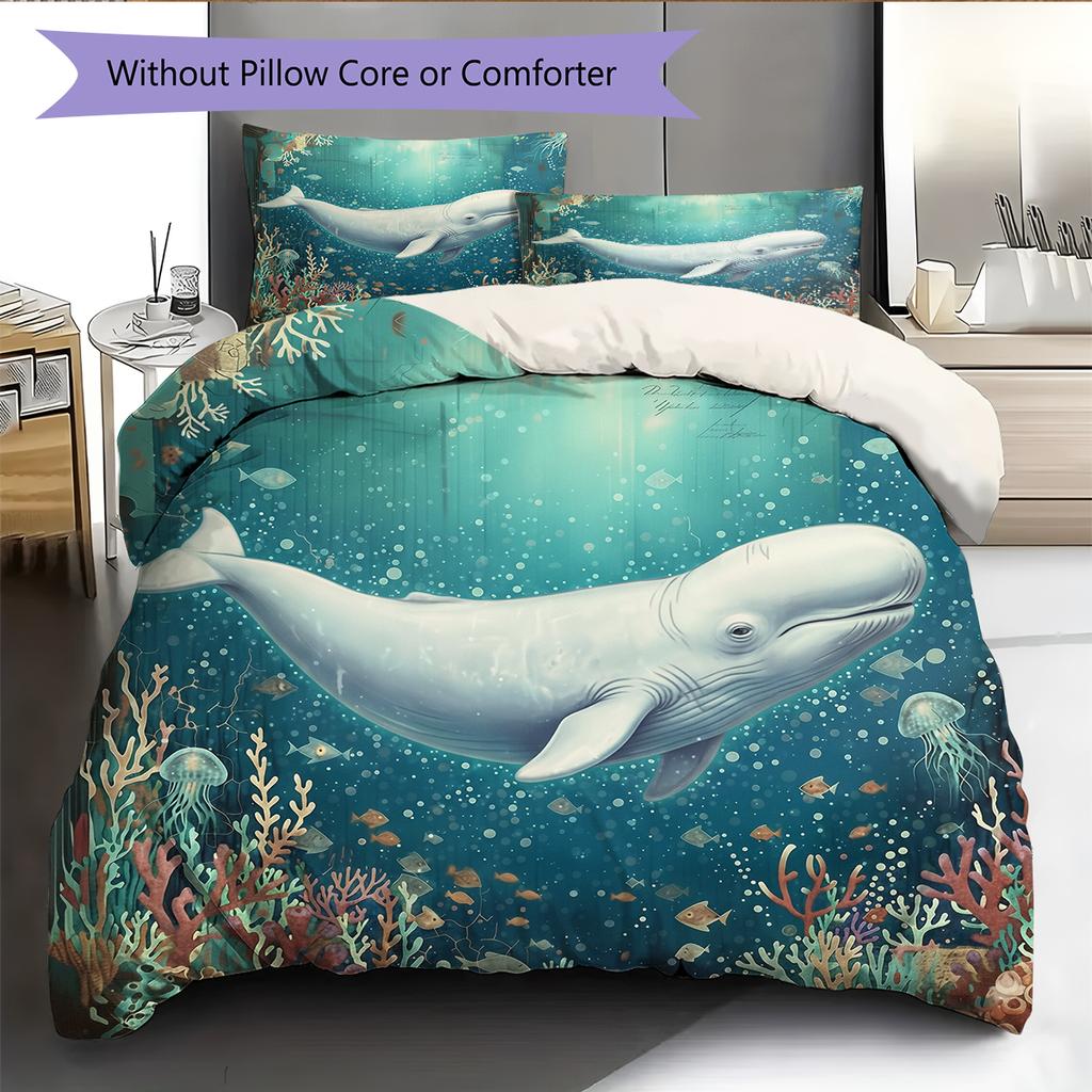 Sea Fish Ink Painting Pattern Bedding Home Decoration Birthday Gift (1 * duvet cover + 2 * pillowcase, without core)