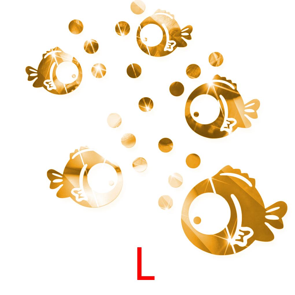 3D Fish Wall Sticker Home Decor Art Mural DIY for Living Room Acrylic Crystal Bathroom Mirror Stickers, L, Silver