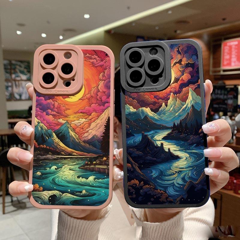 Sunrise Scenery Phone Case For iPhone 15 14 Plus Pro Max 13 12 11 Pro Max XR X XS 7 8 Plus Gorgeous Mountain River Soft Covers