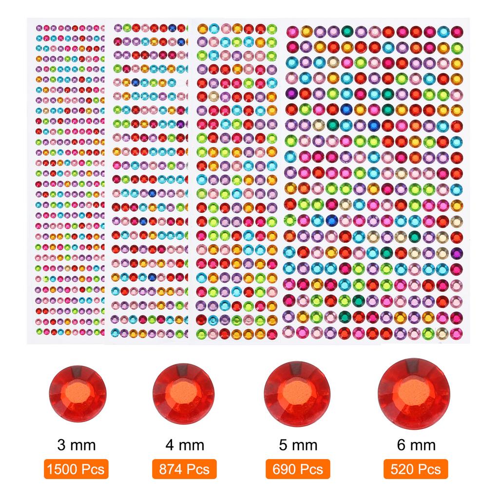 1792/3584Pcs 4/8Sheets Colorful Rhinestone Stickers 3/4/5/6 Mm Self Adhesive Rhinestones Gems Stickers for DIY Decoration Crafts