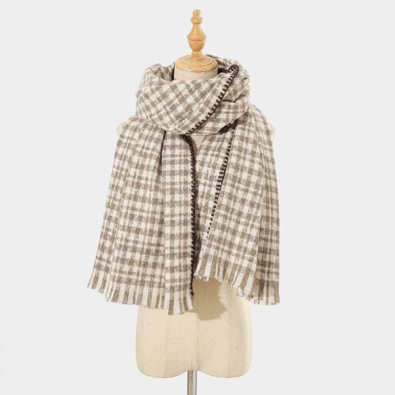 New Thousand Birds Grid Scarf Women's Winter Day Versatile Hemming Grid Scarf Thickened Warm Scarf