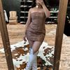 Women's Strapless Western Style Bodycon Mini Dress Slim Fit High Waist Embroidered Party Dress