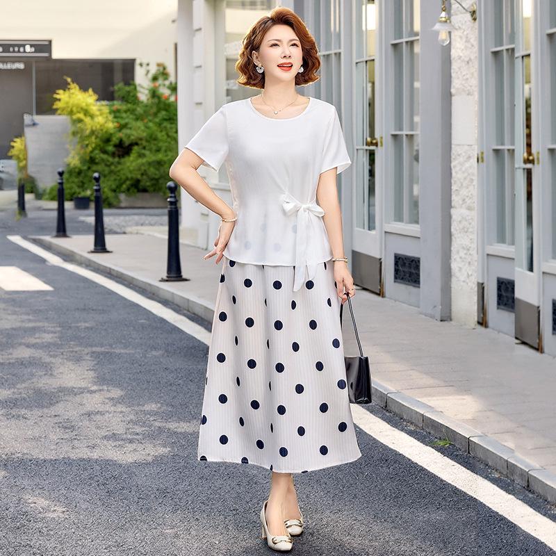 

Elegant Waist-Cinched Top & Skirt Set for Moms - New 2026 Summer Style 2XL