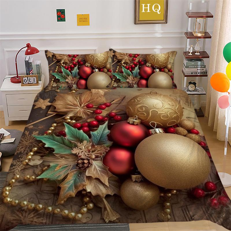 Weihnachts-Schneeszene 3D-gedruckter Polyester-Kissenbezug Bettbezug Zwei- oder Dreiteiliges Set