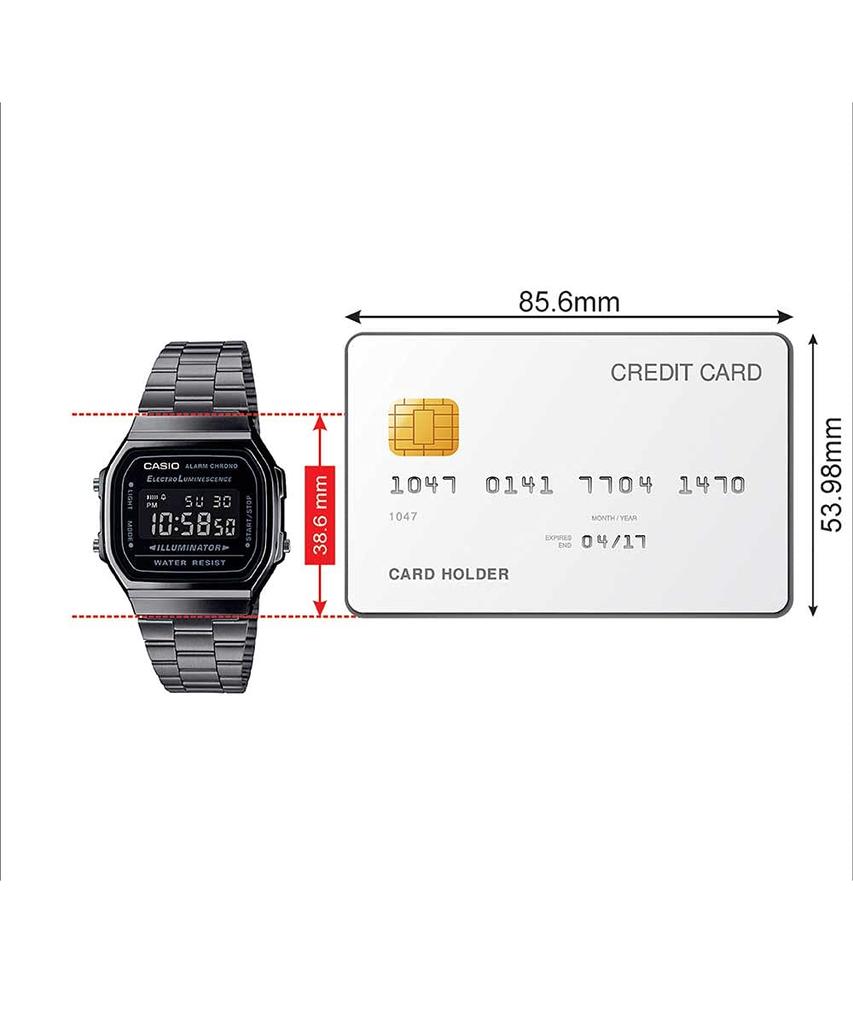 Casio Vintage A168WGG-1BDF Unisex Digital Watch Black Dial Gray Metal Strap