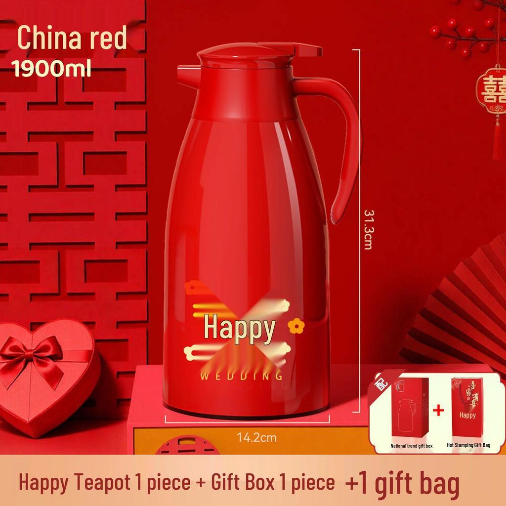 Red Dowry Insulated Thermos Flask Set - Festive Gift Box, Large Capacity, Ideal for Hot Water and Household Use.