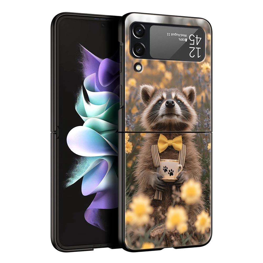 Mapache Hard PC Phone Case For Samsung Galaxy Z Flip 7 6 5 4 Black Cover For Galaxy Z Flip 3 Foldable Shell Fundas Capas Coque