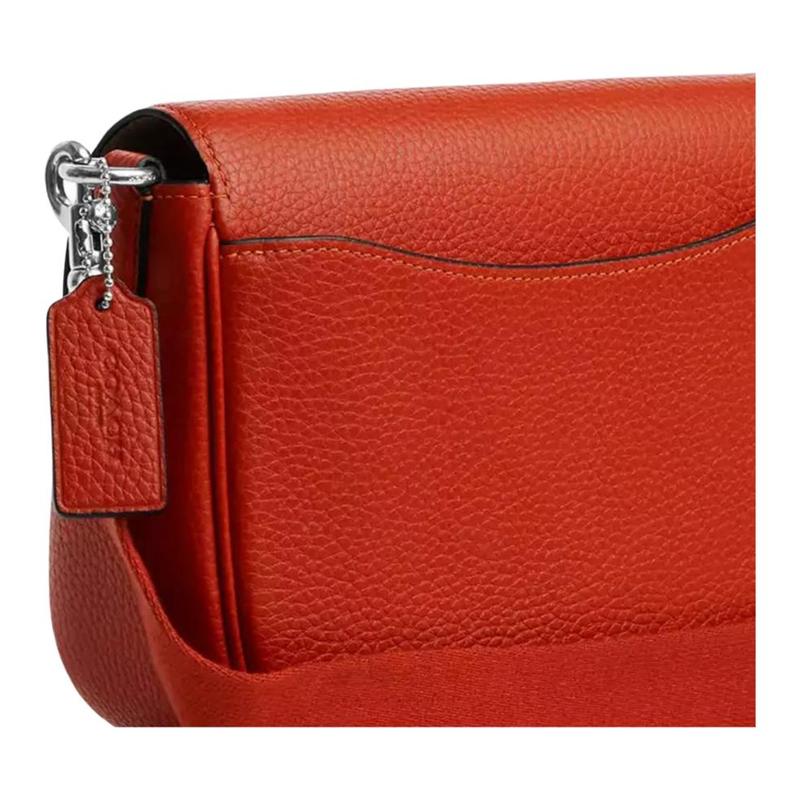 Coach Amelia 23 Logo Silver Hardware Soft Pebbled Leather Crossbody Shoulder Bag Medium Women's Orange