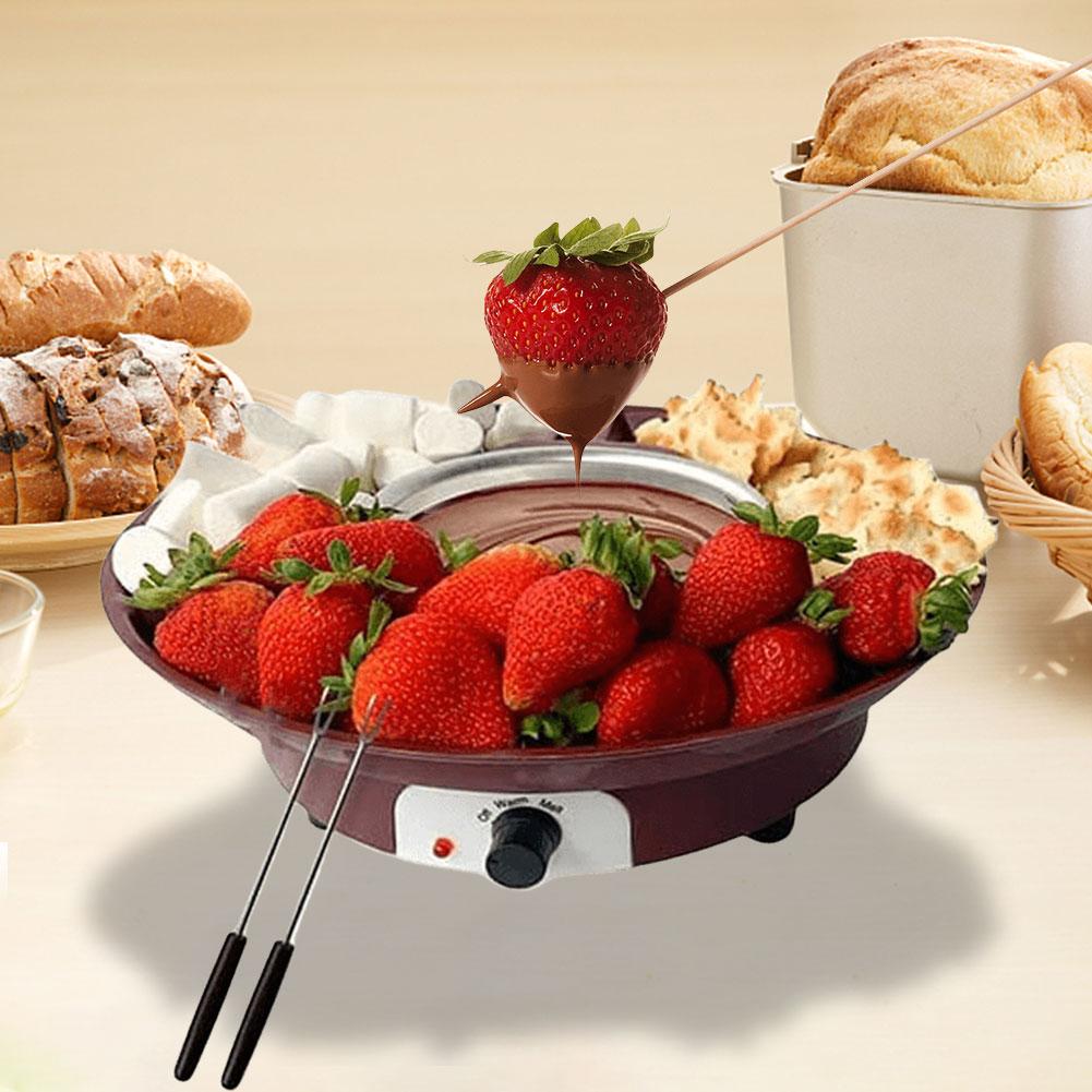 Electric Fondue Pot Set with 3 Section Food Tray and 2 Dipping Forks Chocolate Fountain Machine Cheese Fondue Maker for Parties
