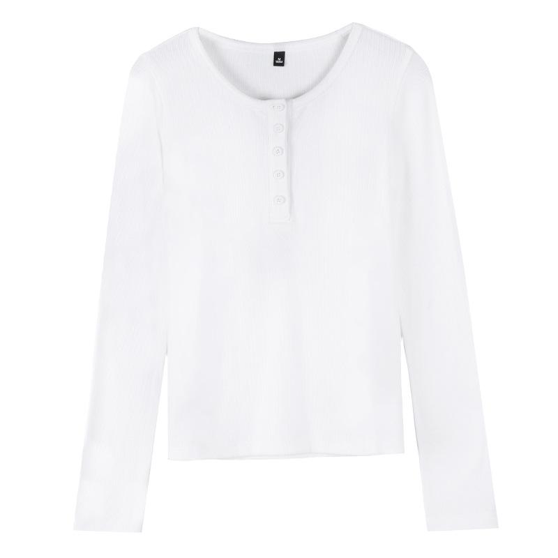 2025 Herbst/Winter Damen Henley-Kragen Schlankmachendes Gestricktes Langarm-T-Shirt