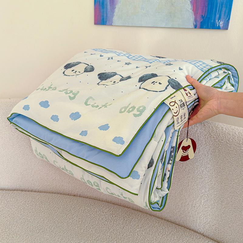 Cartoon Printed Wrinkled Yarn Summer Quilts Cozy Single and Double Air-Conditioned Quilt Cooling Breathable Home Soft Bedspread