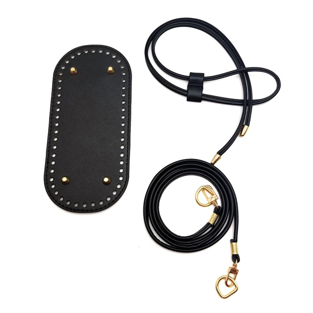 3Pcs DIY PU Leather Crochet Bag Accessories Handmade Drawstring Parts Woven Bag Set Solid Color Bag Bottom Base Bag Strap Handle