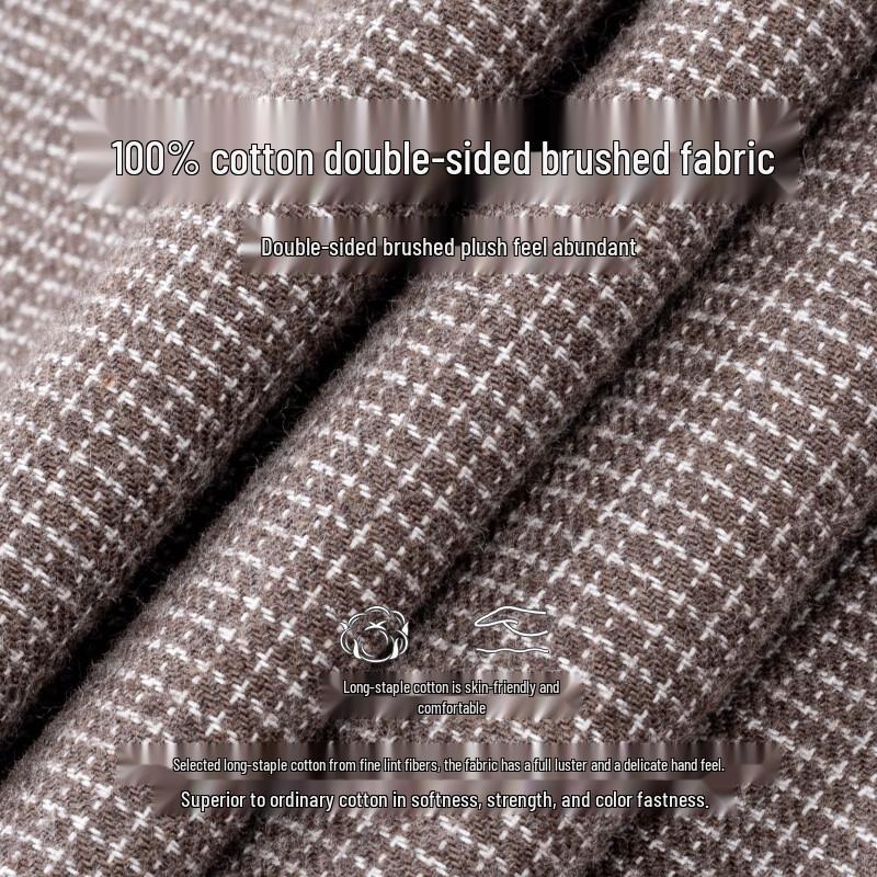 Zhuangji Men's Pure Cotton Brushed Long-Sleeve Houndstooth Shirt