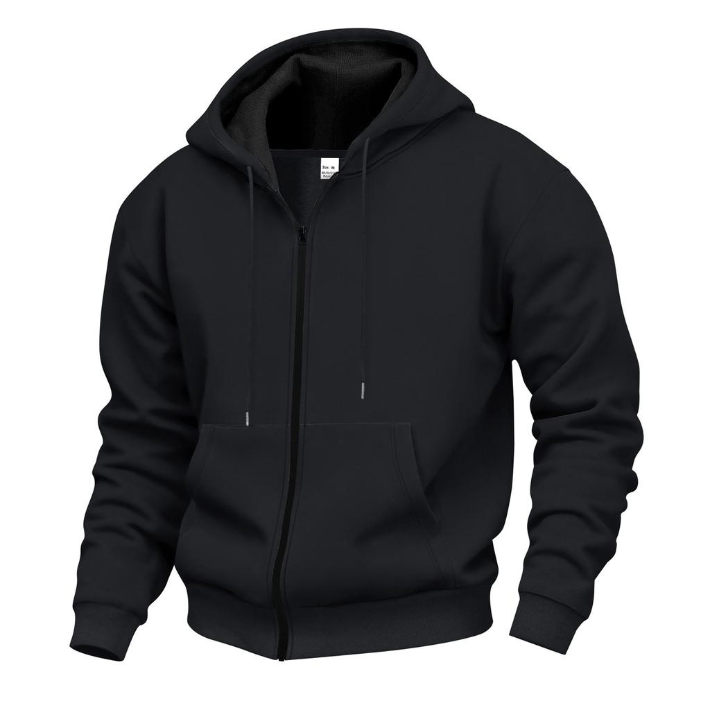 Men's Fall And Winter Warm Fleece Functional Hooded Zipper Casual Hoodie