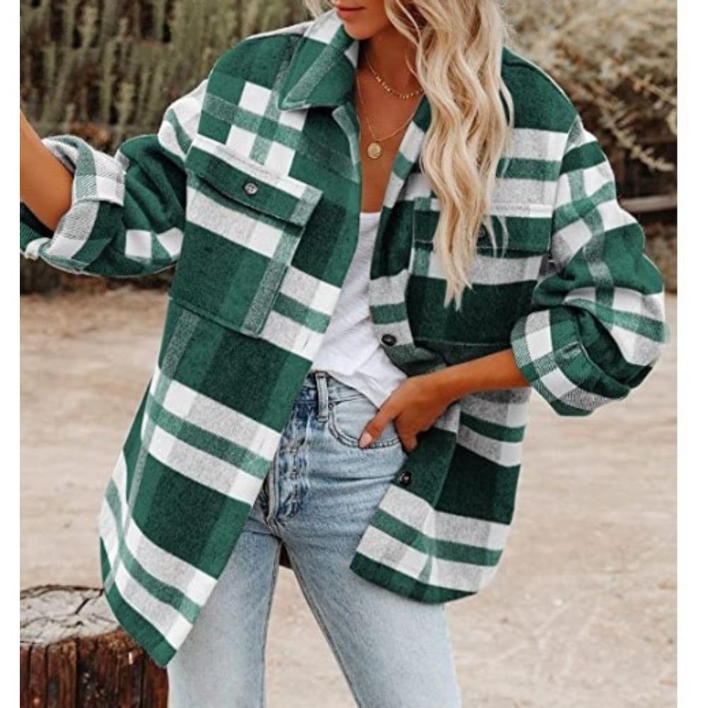 Autumn and Winter Plaid Button Down Flannel Women's Blouses & Shirts
